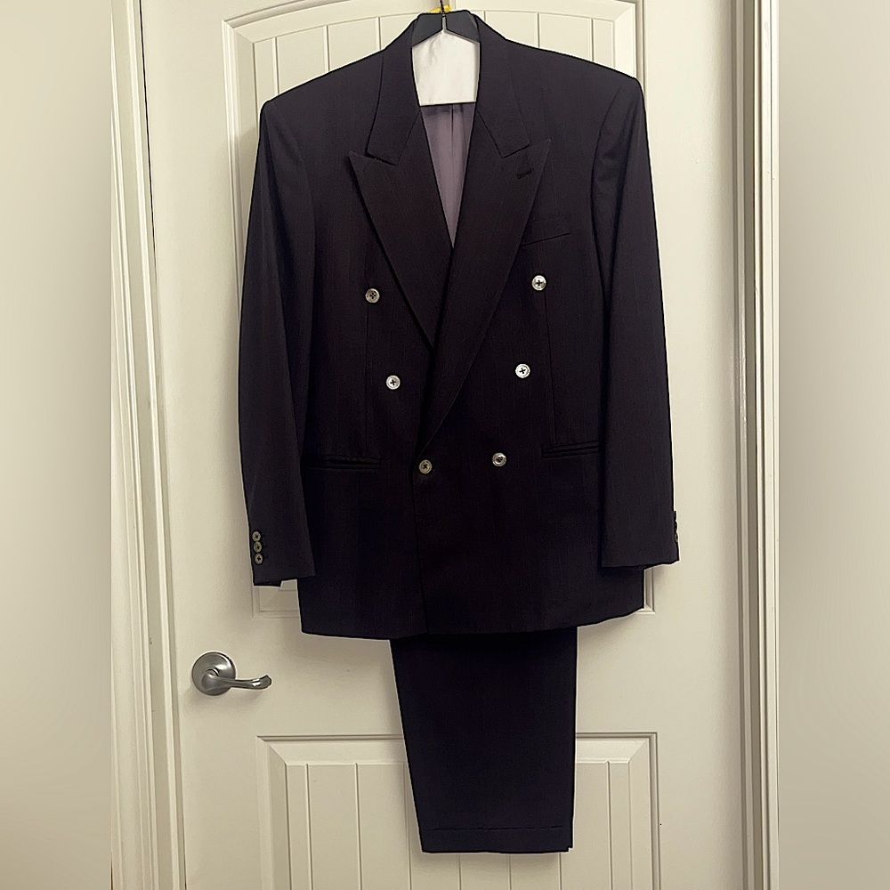 Valentino Garavani Mulberry Double-Breasted Men’s Suit, Approximate Size 42R